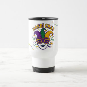Traditionelle Maske in den Farben des Mardi Gras Reisebecher