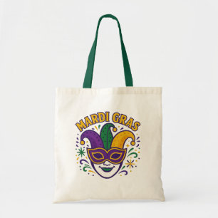 Traditionelle Maske in Mardi-Gras-Farben Tragetasche