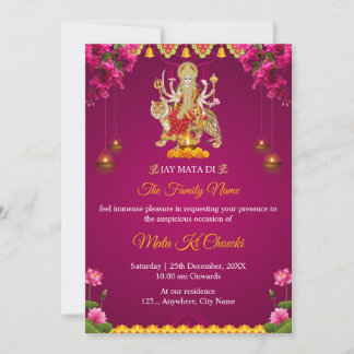 Traditionelle Mata Ki Chowki Einladungskarte Einladung