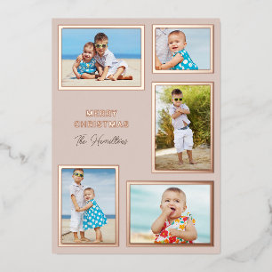 Traditionelle Mehrfach-Foto-Roségold-Hochzeit Folien Feiertagskarte