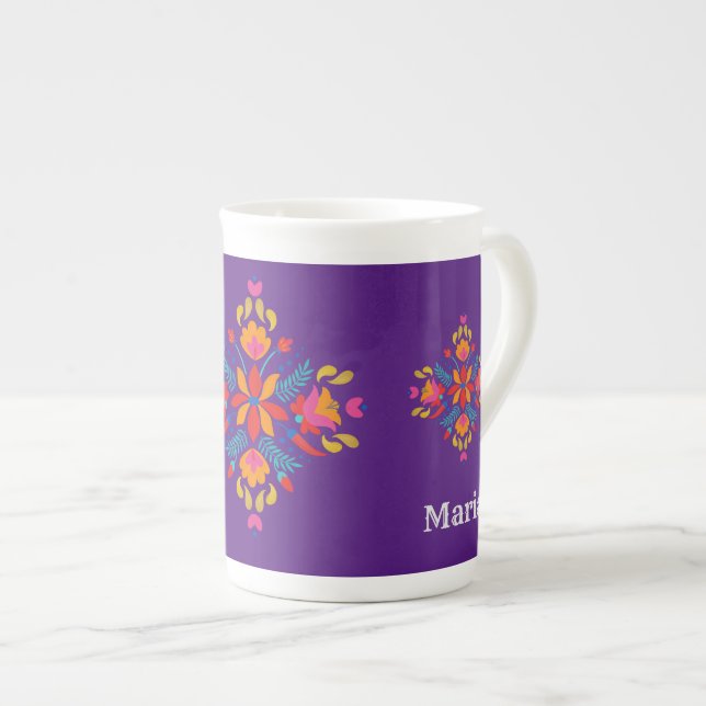 Traditionelle mexikanische Blume Motif Kaffee Tass Prozellantasse (Vorderseite Rechts)