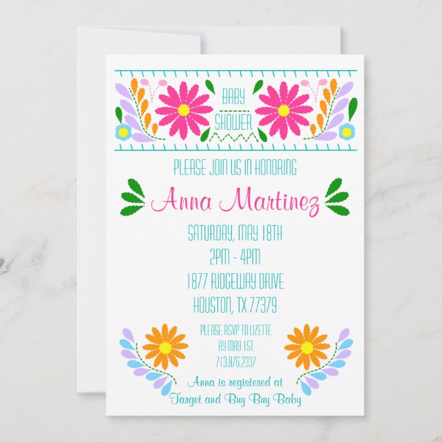 Traditionelle mexikanische Emboidery Fiesta Einlad Einladung (Vorderseite)