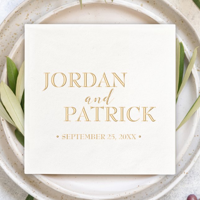 Traditionelle Minimalistische Hochzeit des Individ Servietten Mit Folie (modern simple minimalist custom personalized wedding cocktail napkins couple's name and wedding date)