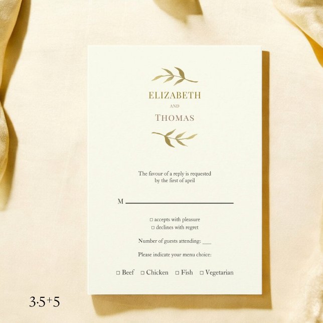 Traditionelle moderne Hochzeitskarte Begleitkarte (moder vertical ivory and gold wedding rsvp card with monogram name placements )