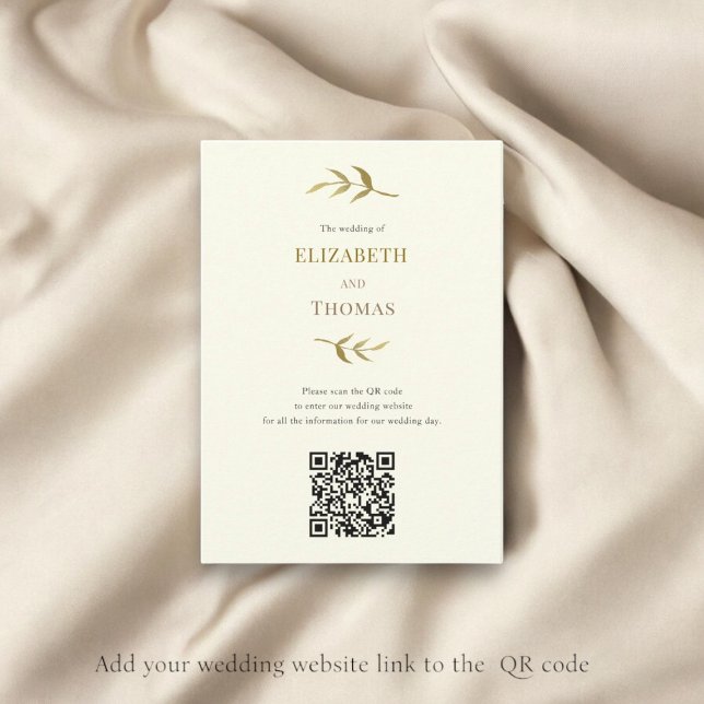 Traditionelle moderne Hochzeitswebsite qr Code Begleitkarte (wedding website qr code template , easy to customize , luxury ivory and gold wedding)