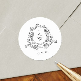 Traditionelle Monogram Wappen Floral Elegant Weddi Runder Aufkleber