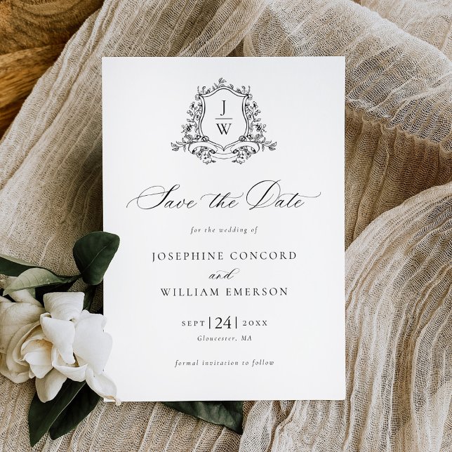 Traditionelle Monogram Wappen Floral Elegant Weddi Save The Date (Von Creator hochgeladen)