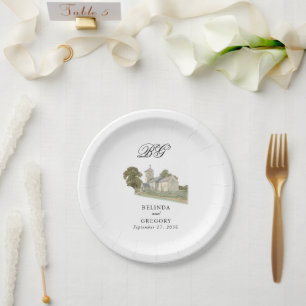 Traditionelle Monogramm-Hochzeit der Wasserfarbenk Pappteller
