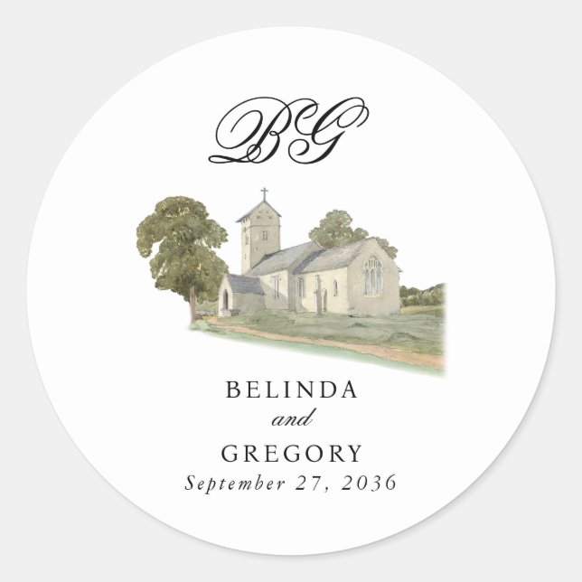 Traditionelle Monogramm-Hochzeit der Wasserfarbenk Runder Aufkleber (Vorderseite)