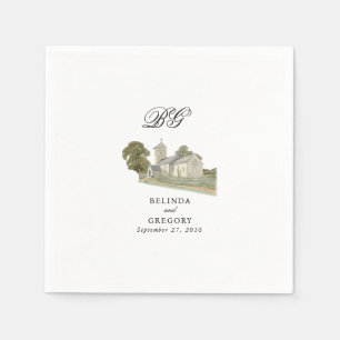 Traditionelle Monogramm-Hochzeit der Wasserfarbenk Serviette