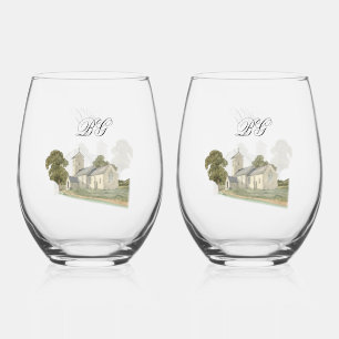 Traditionelle Monogramm-Hochzeit der Wasserfarbenk Weinglas Ohne Stiel