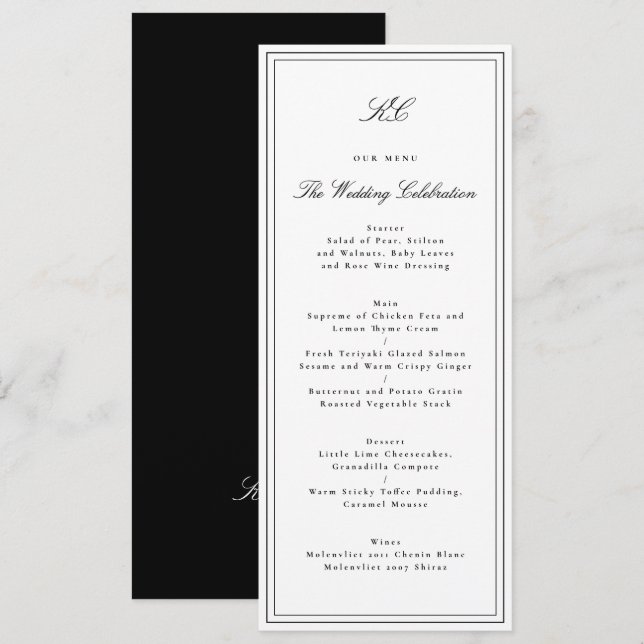 Traditionelle Monogramm-Hochzeit Menükarte (Vorne/Hinten)