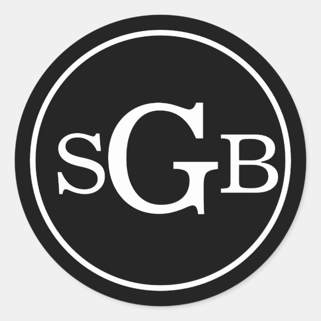 Traditionelle Monogramm Schwarzweißkreislauf Runder Aufkleber (Vorderseite)