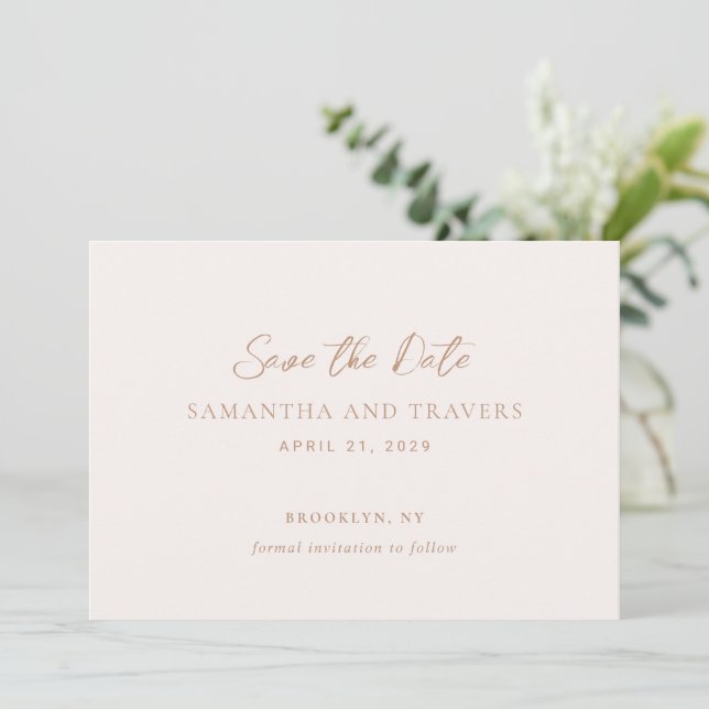 Traditionelle, neutrale Hochzeit der Erde Save The Date (Stehend Vorderseite)
