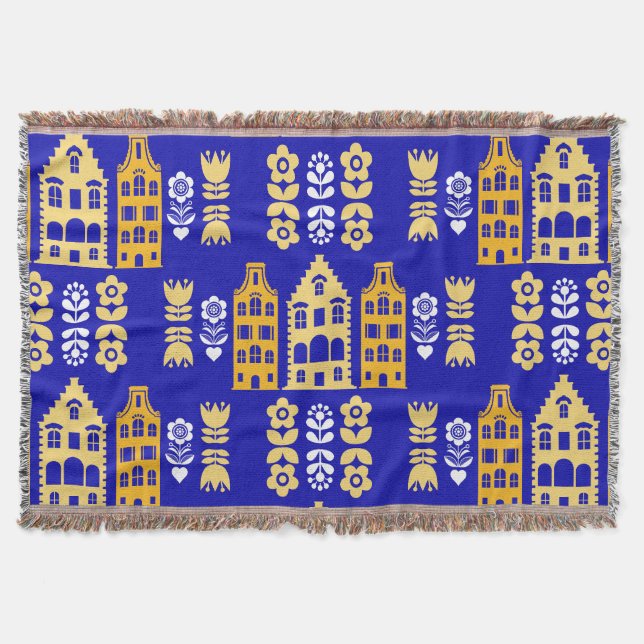 Traditionelle niederländische Folk Art Print Decke (Vorderseite)