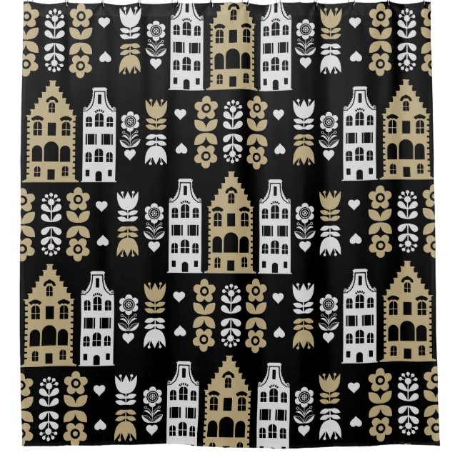 Traditionelle niederländische Folk Art Print Duschvorhang (Vorderseite)