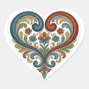 Traditionelle norwegische Rosemaling-Aufkleber Herz-Aufkleber