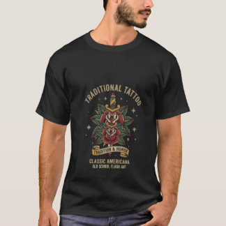 Traditionelle Old School Tätowierkunst Rose Dolch T-Shirt