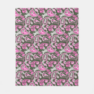 Traditionelle Paisley Linocut Warm Pink Deep Green Fleecedecke