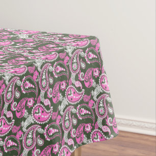 Traditionelle Paisley Linocut Warm Pink Deep Green Tischdecke