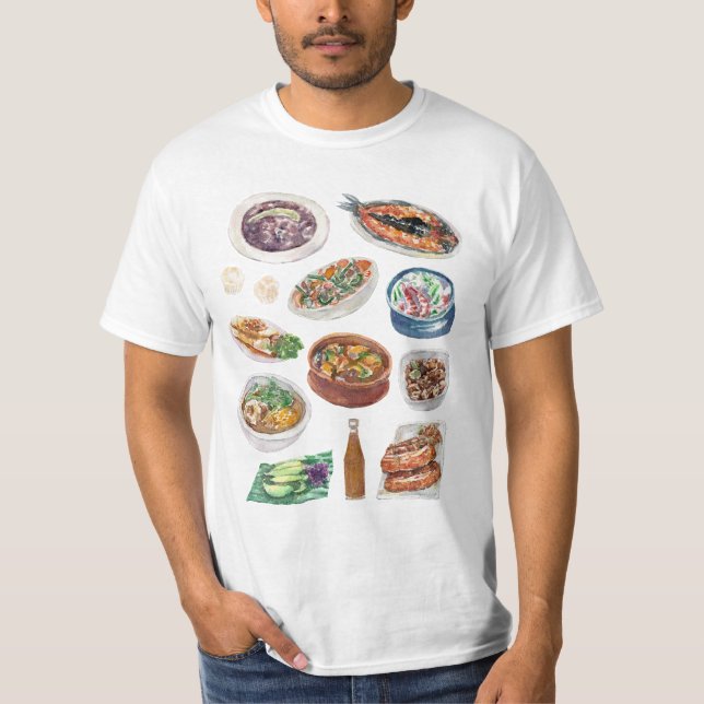 Traditionelle philippinische Nahrung im Aquarell T-Shirt (Vorderseite)