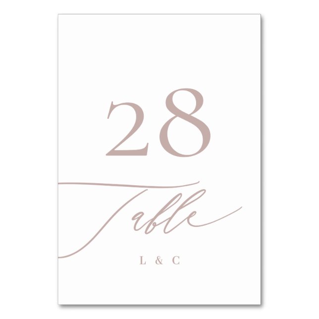 Traditionelle Pink Taupe Kalligrafie Hochzeit Tischnummer (Vorderseite)