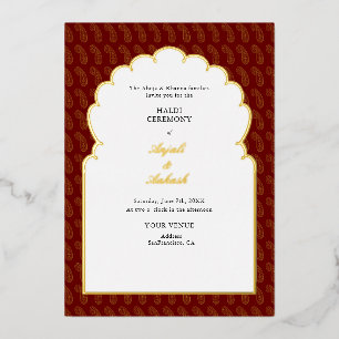 Traditionelle Red & Gold Mehendi Zeremonie Indiens Folieneinladung