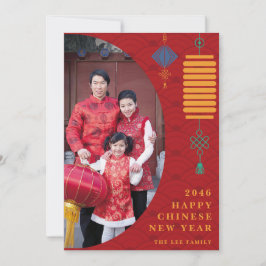 Traditionelle Red Lunar Chinesische Silvesterfotok Feiertagskarte