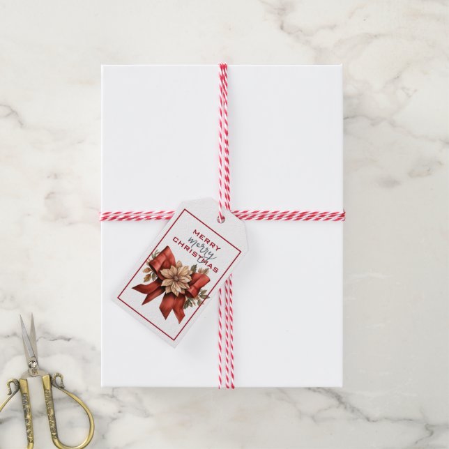TRADITIONELLE ROTE BOW MIT BLUME CHRISTMAS GESCHENKANHÄNGER (Mit Garn)
