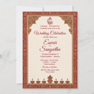 Traditionelle rote und goldene Mandala-Hochzeit hi Einladung