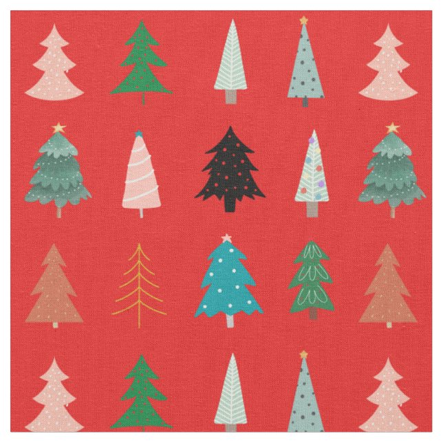 Traditionelle rote Weihnachtsmuster grüne Bäume pi Stoff (Nahaufnahme)