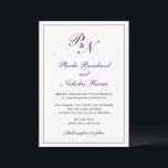 Traditionelle Royal Lila Monogram Elegant Wedding Einladung<br><div class="desc">Traditionelle und klassische Hochzeitseinladung mit einem schlichten Design mit Ihren beiden ersten Monogramm und Ihren Namen in einer eleganten königlich lila Kalligraphie innerhalb eines dünnen Randes. Die Rückseite ist solide lila. Dieses klassische Design ist perfekt für eine formelle Hochzeit im Herbst / Herbst.</div>