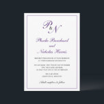 Traditionelle Royal Lila Monogram Elegant Wedding Einladung<br><div class="desc">Traditionelle und klassische Hochzeitseinladung mit einem schlichten Design mit Ihren beiden ersten Monogramm und Ihren Namen in einer eleganten königlich lila Kalligraphie innerhalb eines dünnen Randes. Die Rückseite ist solide lila. Dieses klassische Design ist perfekt für eine formelle Hochzeit im Herbst / Herbst.</div>
