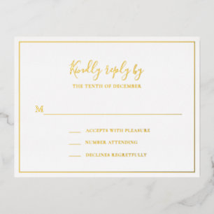 Traditionelle RSVP-Karte für elegante Hochzeitsfol Folie Einladungspostkarte