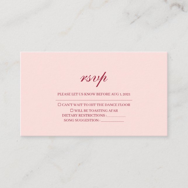 Traditionelle RSVP-Karte für Rosa Hochzeit Begleitkarte (Vorderseite)