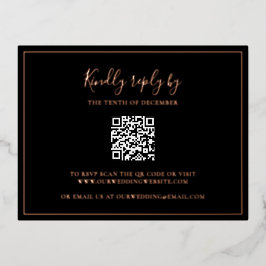 Traditionelle RSVP-Karte mit schwarzem QR-Code Folie Einladungspostkarte