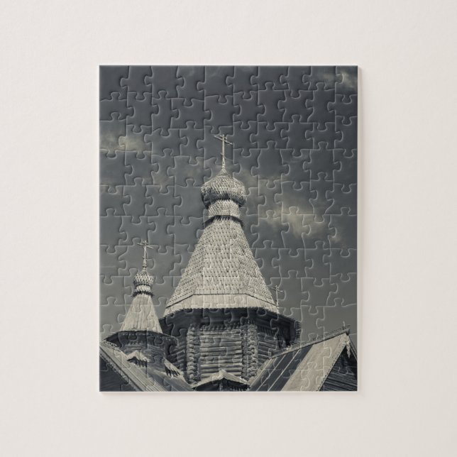 Traditionelle russisch-orthodoxe Holzkirche Puzzle (Vertikal)