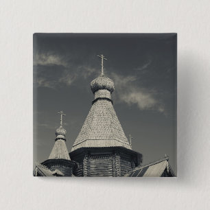 Traditionelle russisch-orthodoxe Kirche aus Holz Button