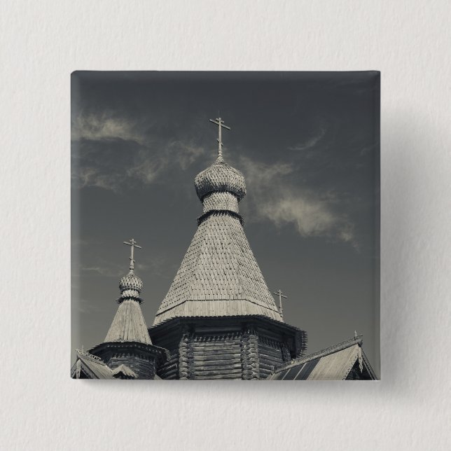 Traditionelle russisch-orthodoxe Kirche aus Holz Button (Vorderseite)