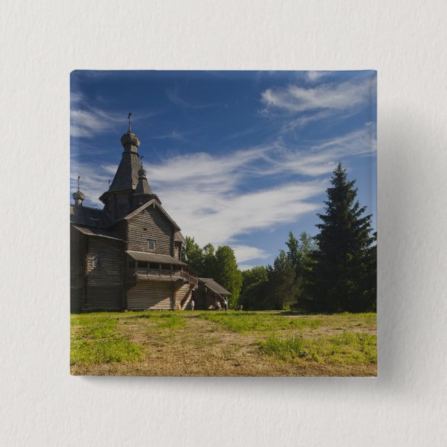 Traditionelle russisch-orthodoxe Kirche aus Holz Button (Vorderseite)