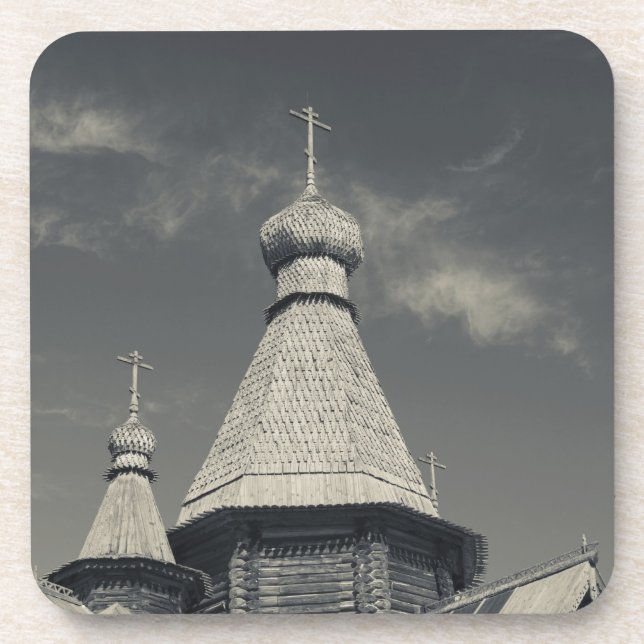 Traditionelle russisch-orthodoxe Kirche aus Holz Getränkeuntersetzer (Vorderseite)