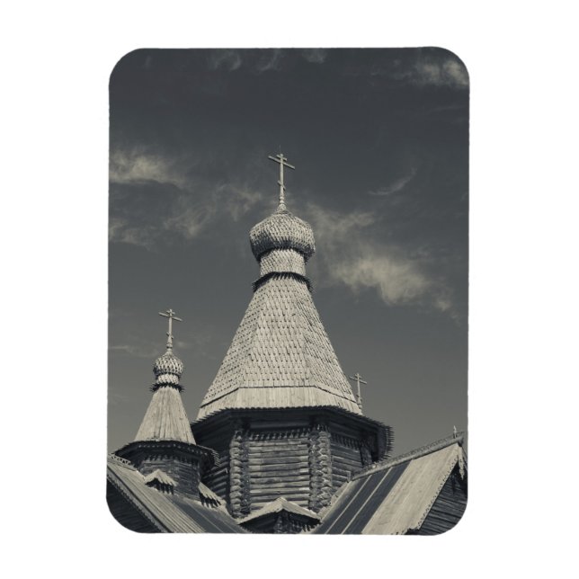 Traditionelle russisch-orthodoxe Kirche aus Holz Magnet (Vertikal)