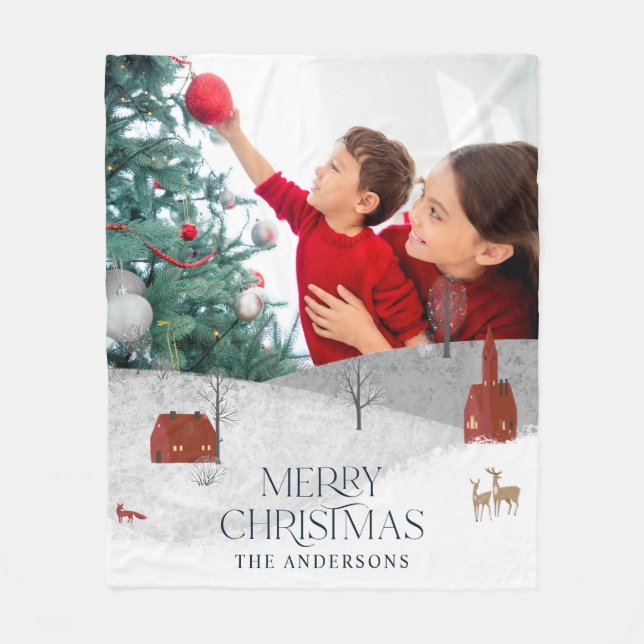 Traditionelle rustikale 1 Foto Winter Frohe Weihna Fleecedecke (Vorderseite)