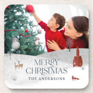 Traditionelle rustikale 1 Foto Winter Frohe Weihna Getränkeuntersetzer