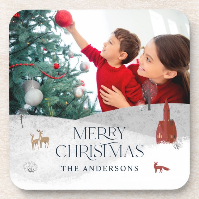 Traditionelle rustikale 1 Foto Winter Frohe Weihna Getränkeuntersetzer (Vorderseite)