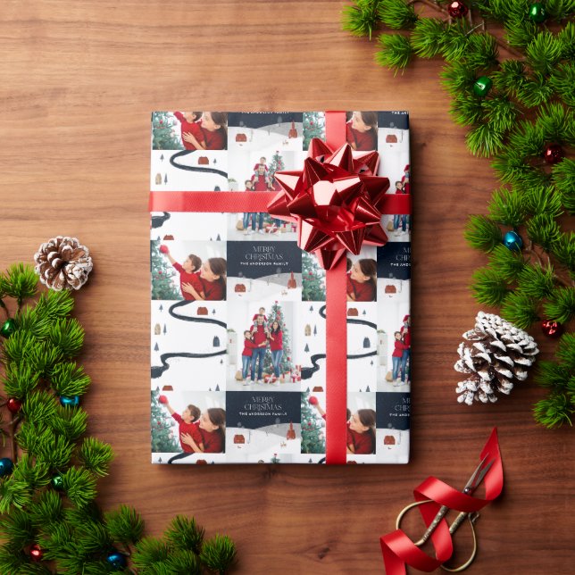 Traditionelle rustikale 2 Foto Winter Frohe Weihna Geschenkpapier (Feiertagsgeschenk)