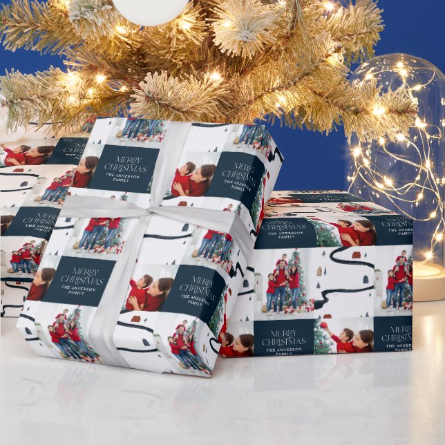 Traditionelle rustikale 2 Foto Winter Frohe Weihna Geschenkpapier (Feiertage)