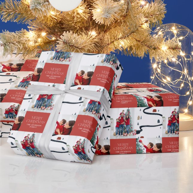 Traditionelle rustikale 2 Foto Winter Frohe Weihna Geschenkpapier (Feiertage)