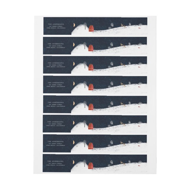 Traditionelle Rustikale Marine Roten Winter Frohe  Rundum-Adressaufkleber (Bogen)