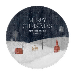 Traditionelle rustikale Winterdekoration Weihnacht Schneidebrett